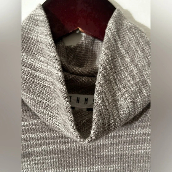 THML Anthropologie Cowl Neck Stripe Gray Black Dress Stretch Faux Suede Trim XS - Picture 7 of 14